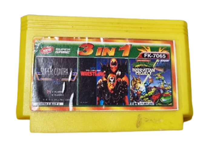 3 in1 | FK-7065 / Teenage Mutant Ninja Turtles III: The Manhattan Project- Super Contra 8 - WCW World Championship Wrestling | Cartucho Compatible Family Game