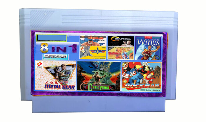 8 in 1 Castlevania – Metal Gear – Rockman – Legendary Wings – GunSmoke – Contra – Top Gun – Pro Wrestling | Cartucho Compatible Family Game
