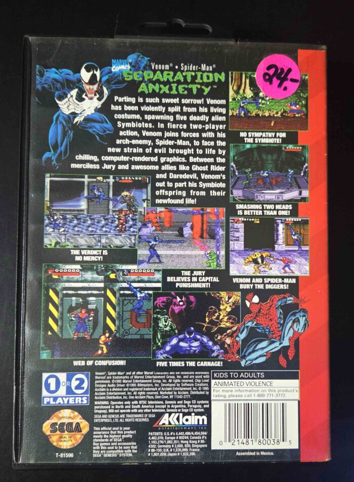 Venom Spider-Man Separation Anxiety | Sega Genesis Original - Imagen 5